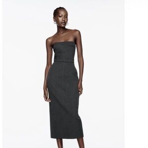 Zara Charcoal Gray Midi Pencil Dress